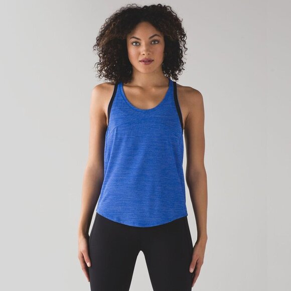 LULULEMON  On Track Singlet Heathered Cerulean Blue No Size Tag/ Dot Check Measu - Picture 1 of 10